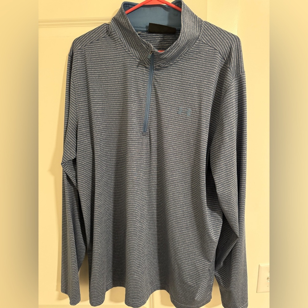 Mens Under Armour Golf 1/4 Zip Pullover - Blue/Grey Striped 2XL